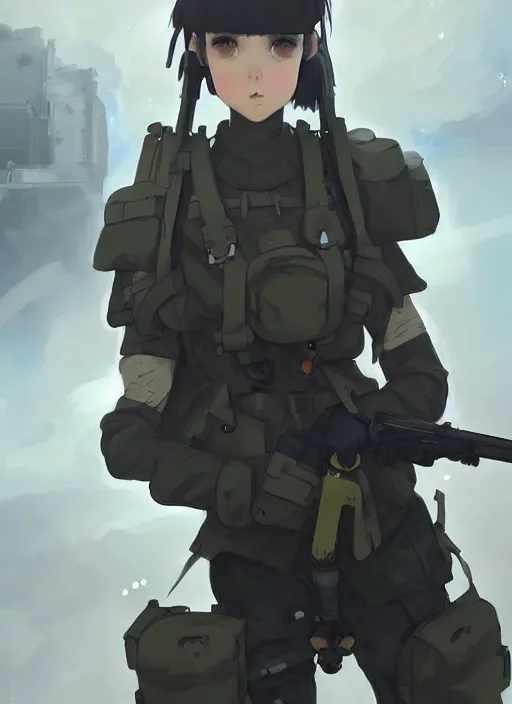 Image similar to portrait of cute soldier girl, black sky background urban landscape illustration concept art anime key visual trending pixiv fanbox by wlop and greg rutkowski and makoto shinkai and studio ghibli and kyoto animation soldier clothing military gear realistic anatomy mechanized german shepard