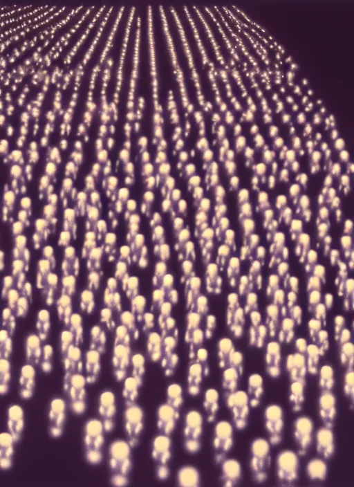 Prompt: realistic photo of a scientific document photograph of a dozens of glowing people in a grey sky 1 9 9 0, life magazine photo, natural colors, museum collection, kodak