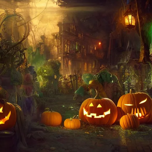 Prompt: colorful potions at the halloween harvest festival, volumetric lighting, 8 k octane beautifully detailed render, post - processing, extremely hyper - detailed, intricate, epic composition, cinematic lighting, masterpiece, trending on artstation, detailed detailed detailed, masterpiece, stunning art by anders zorn, wonderful masterpiece by greg rutkowski, beautiful cinematic light,