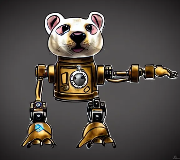 Image similar to futuristic steampunk ferret - shaped pet - robot, steampunk ferret - inspired robot, borderlands - inspired ferret - shaped robot