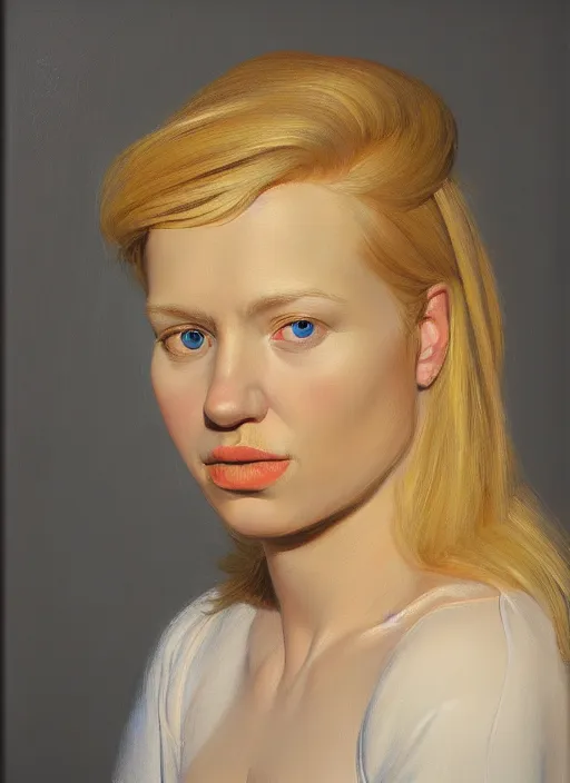 Image similar to detailed portrait of a woman with blond hair, painting by ansell, mary jane, still life, photorealism