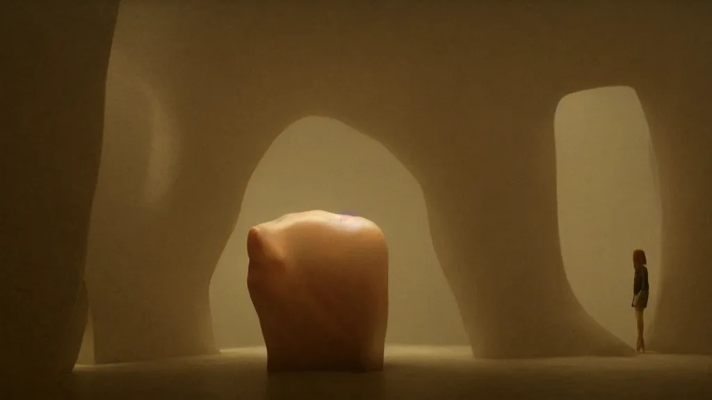Prompt: the giant nose in the restaurant, made of water, film still from the movie directed by Denis Villeneuve with art direction by Zdzisław Beksiński, wide lens