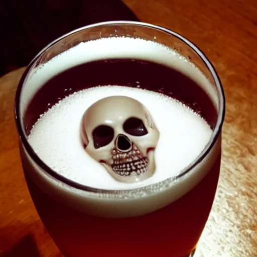 Image similar to shape of a skull in the foam at the top of my beer