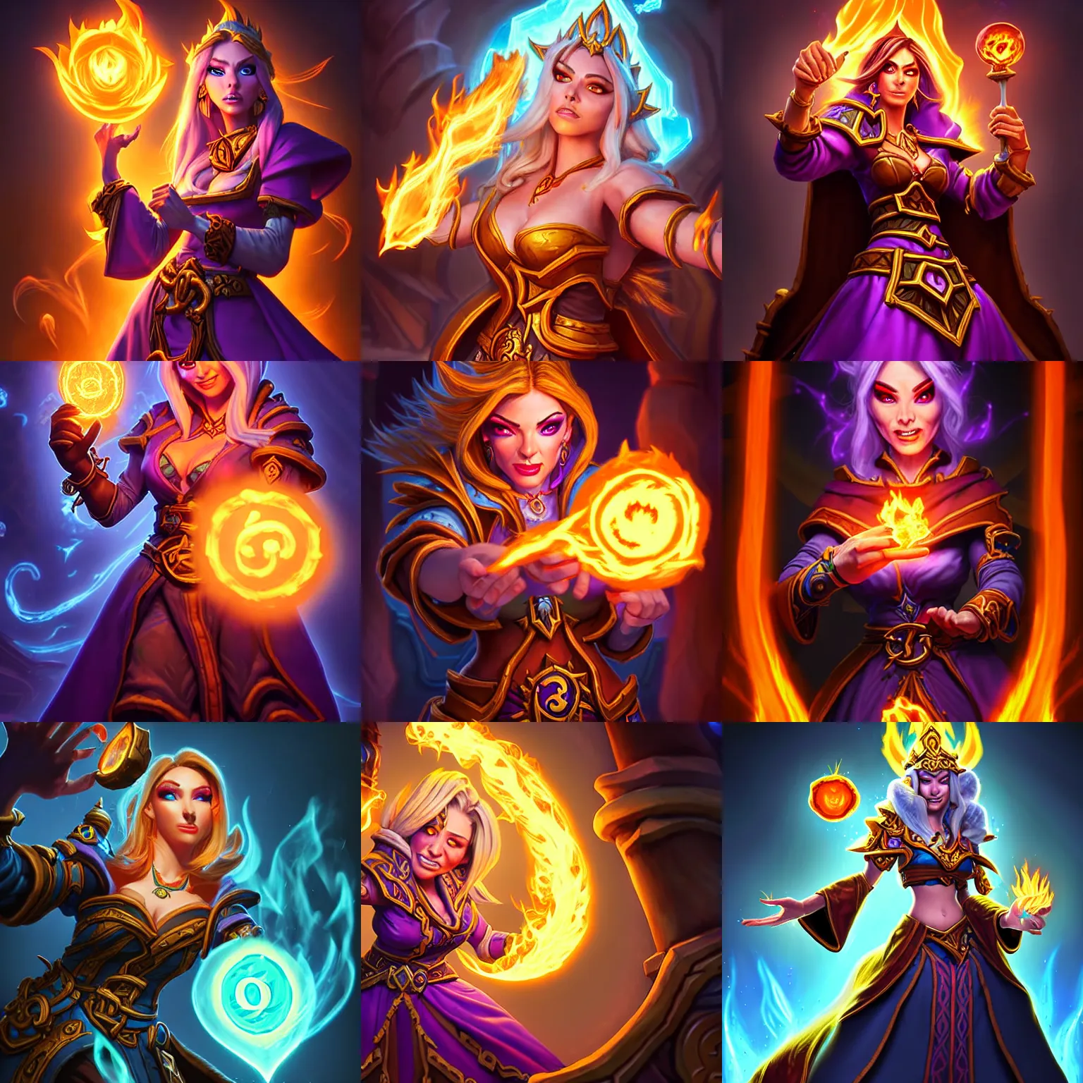 Prompt: Hearthstone official professional art. A sorceress, wearing a robe casting a fire ball. Cinematic, Portrait, Ultra-HD, Beautiful Lighting, insanely detailed and intricate, hypermaximalist, elegant, ornate, hyper realistic, super detailed