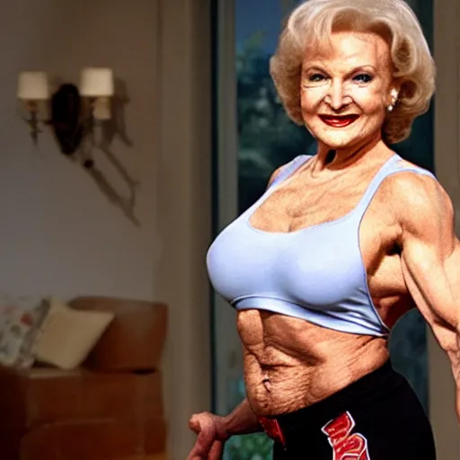 Image similar to buff betty white with huge muscles