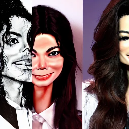 Image similar to realistic picture of Michael Jackson fused with Miranda Cosgrove, studio lighting, high detail, 4k