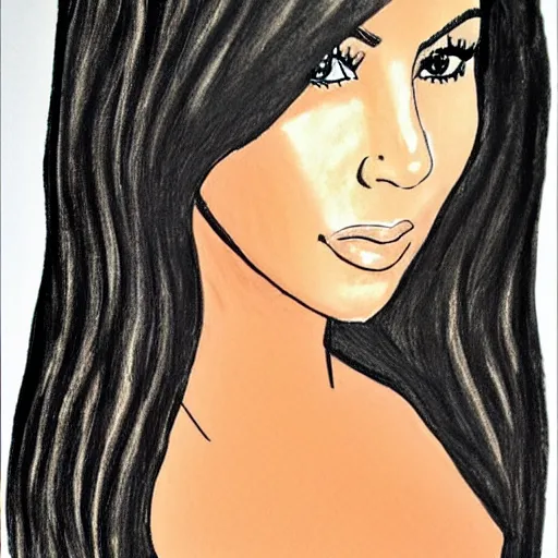 Image similar to Kim Kardashian poorly drawn in wax crayon by a five-year old