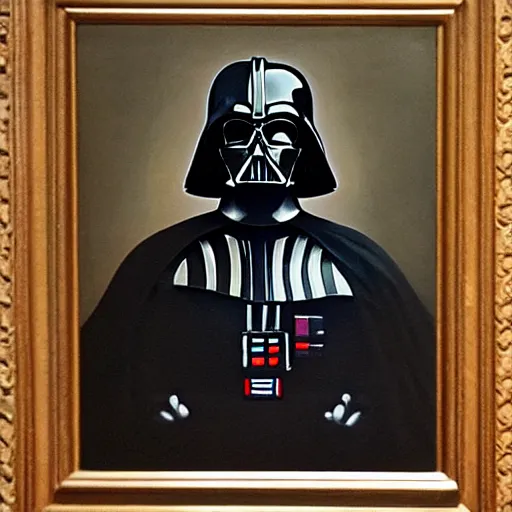 Image similar to a portrait painting of darth vader from star wars in a renaissance style hanging in the louvre