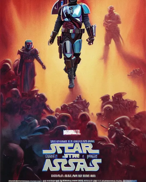 Prompt: the mandalorian, airbrush, drew struzan illustration art, key art, movie poster