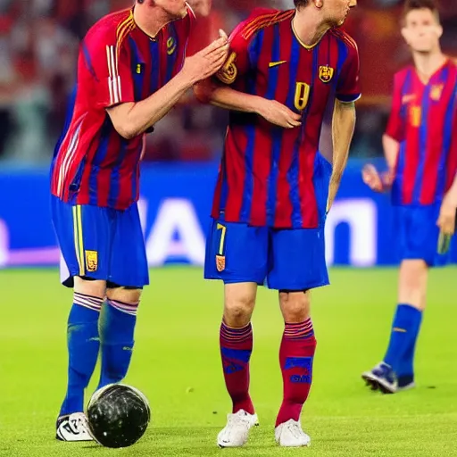 Prompt: Lewandowski and Messi kissing