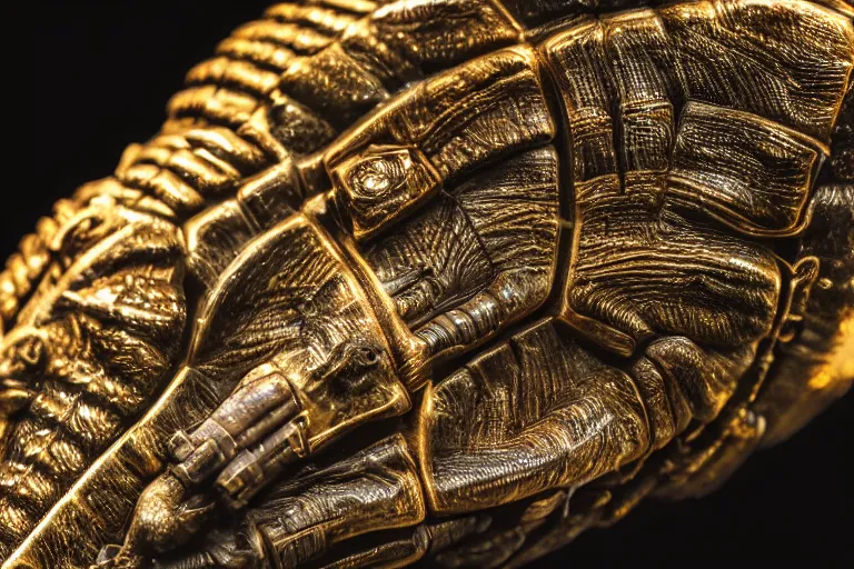 Prompt: photo taken of an epic intricate, ultra detailed, super realistic animatronic of a trilobite creature on display in a workshop, created by weta workshop, zoomed in shots, photorealistic, sharp focus, f 0. 4, face centred, macro photography, golden ratio, golden hour