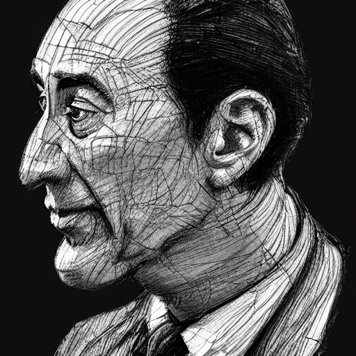 Image similar to a realistic yet scraggly portrait sketch of the side profile of a stern and sophisticated pee wee herman, trending on artstation, intricate details, in the style of frank auerbach, in the style of sergio aragones, in the style of martin ansin, in the style of david aja, in the style of mattias adolfsson