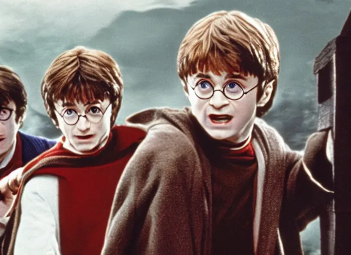 Prompt: film still of Harry potter in 1971