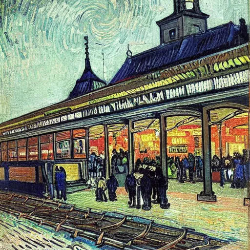 Prompt: Arnhem central station by vincent van gogh