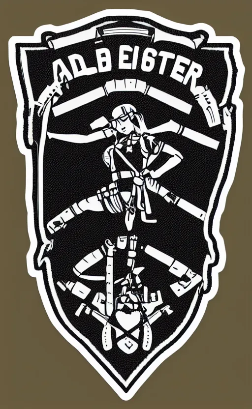 Prompt: patch design, soldier girl, 2022 anime, clean logo, insignia, soldier clothing, military gear, shirt designer, vector line art