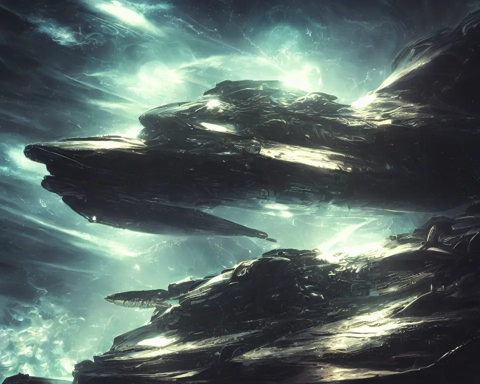Image similar to the future war between cthulhu and mankind in space, the space warship, dreamy and ethereal, fantasy, intricate, many lightning, cold color, highly detailed, digital painting, anime, artstation, concept art, cyberpunk wearing, smooth, sharp focus, led, illustration.