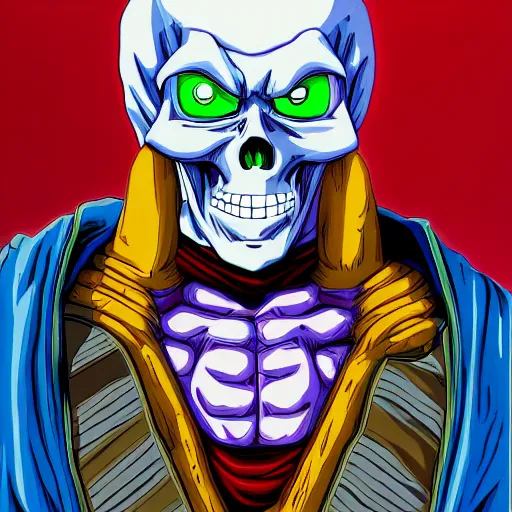 Image similar to portrait painting of skeletor, art by akira toriyama, 4 k, dragon ball artstyle, cel shaded, highly detailed, epic lighting