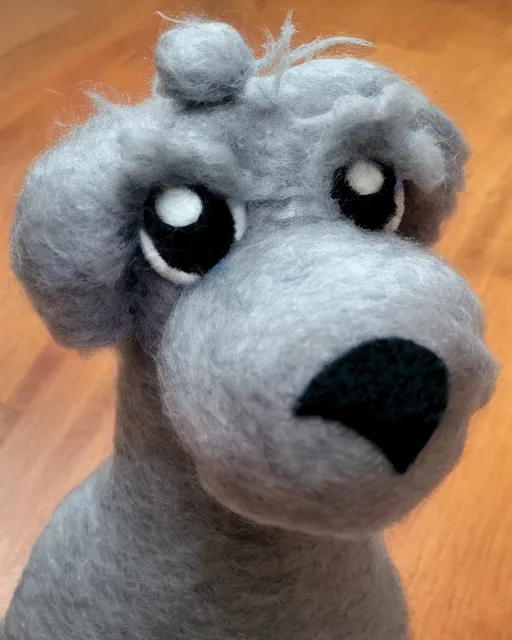 Prompt: a gray schnauzer dog as a muppet. highly detailed felt. hyper real photo. 4 k.