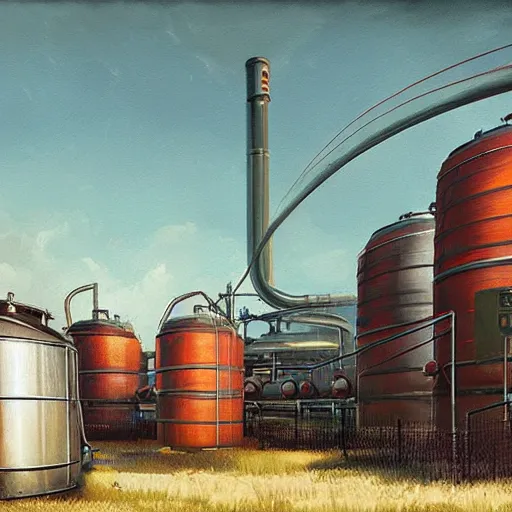 Prompt: a beer brewery painted by stalenhag