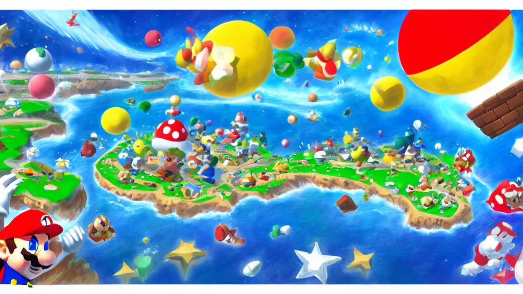 Prompt: Mario Galaxy island, painting