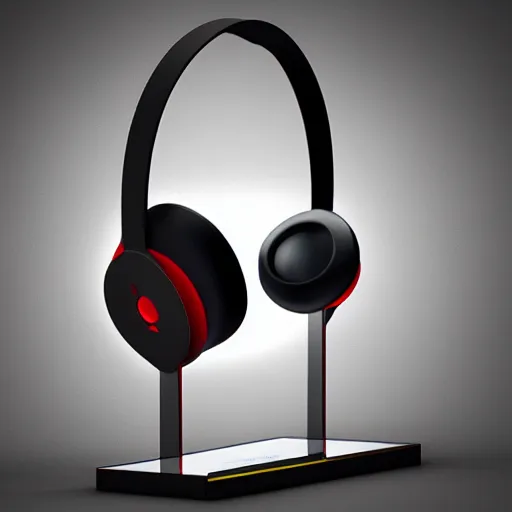 Image similar to headphone ( ( stand ) ), futuristic, techno, cyberpunk, product design, 3 d render, concept, fun, swag