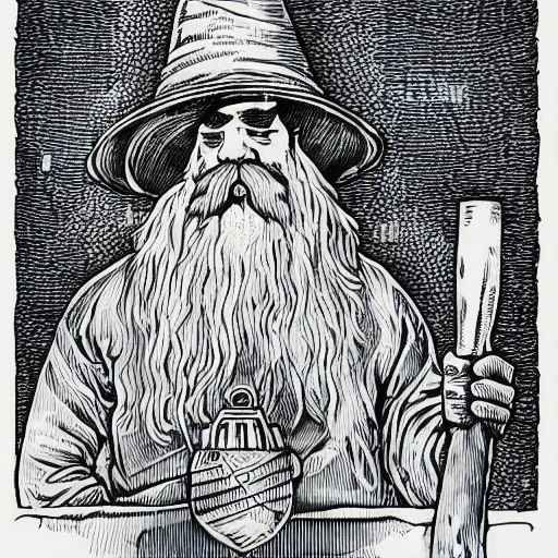 Image similar to wizard with beard, holding a bomb, dnd, high detail, fantasy, in the style of vintage antique illustration and line drawing or engraving - c 9. 0