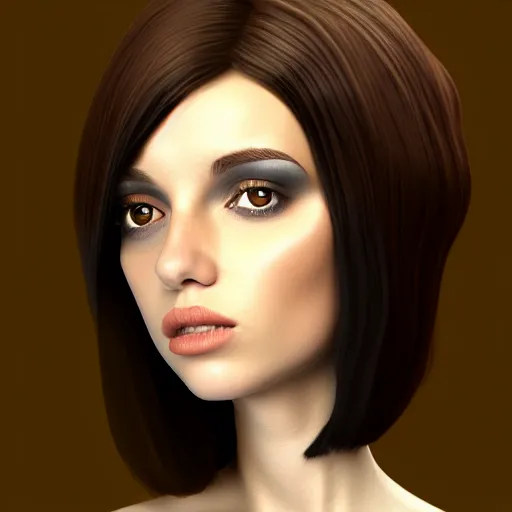 Image similar to a brunette with a bunt pan head, digital art, 8k, trending on artstation