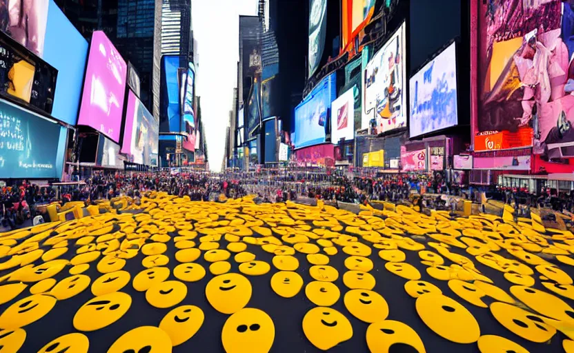 Image similar to 2d sad depressed emojis stock photo in Times Square, photograph