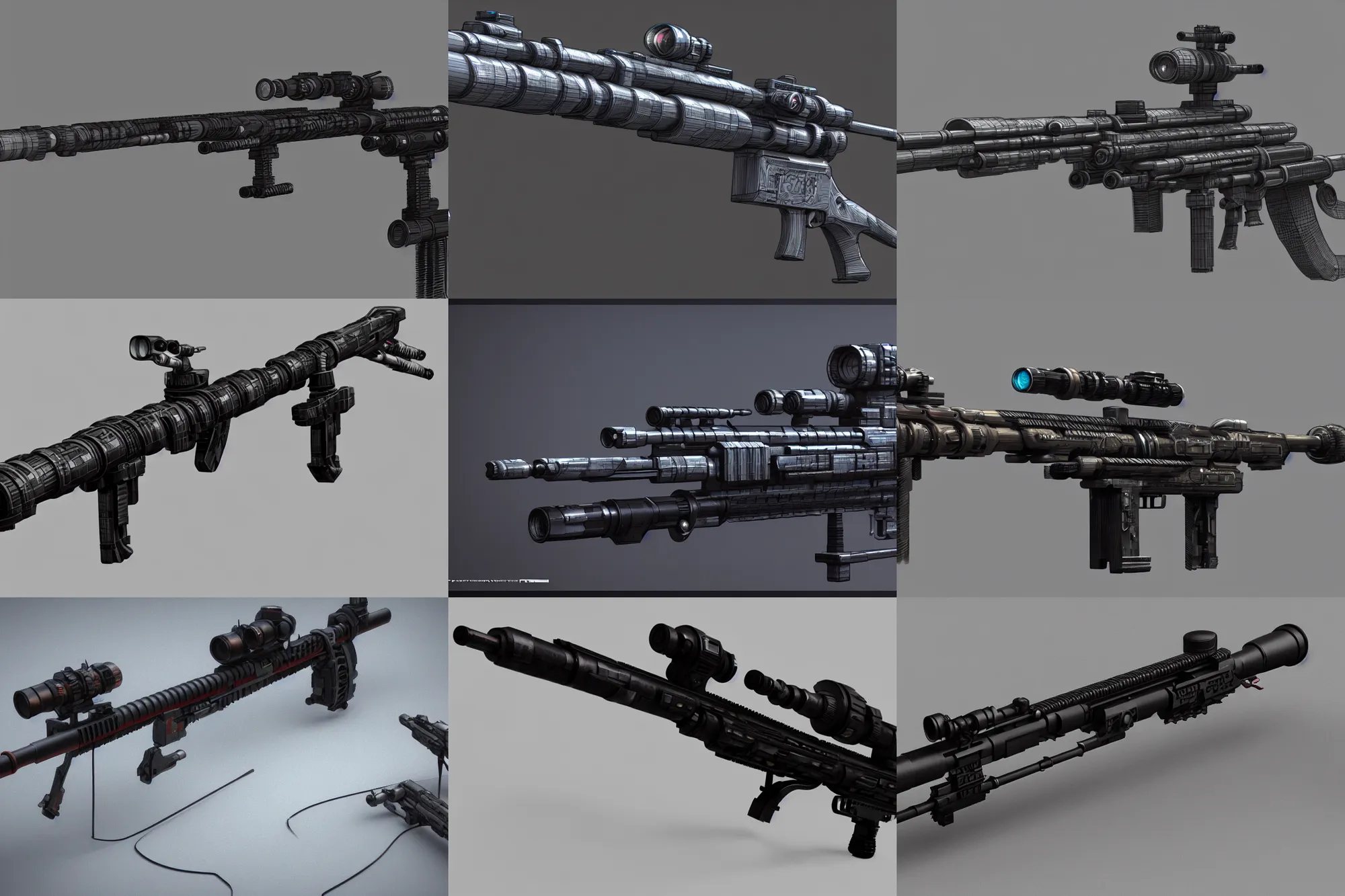 Prompt: cyberpunk sniper rifle, by jon aaron kambeitz, schematic, concept art, insanely detailed, 3 d render, raytracing, octane, unreal engine, trending on artstation