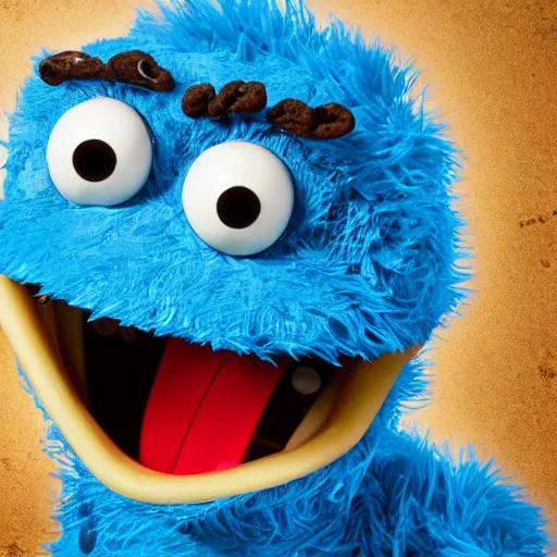 Prompt: meth head cookie monster, 4 k, high detail, high - resolution photograph, professional photography, ultra - detail