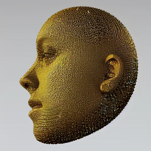 Prompt: a beautiful symmetrical face made of crystals,golden ornaments by alex gray and android jones, 3D, 8k resolution