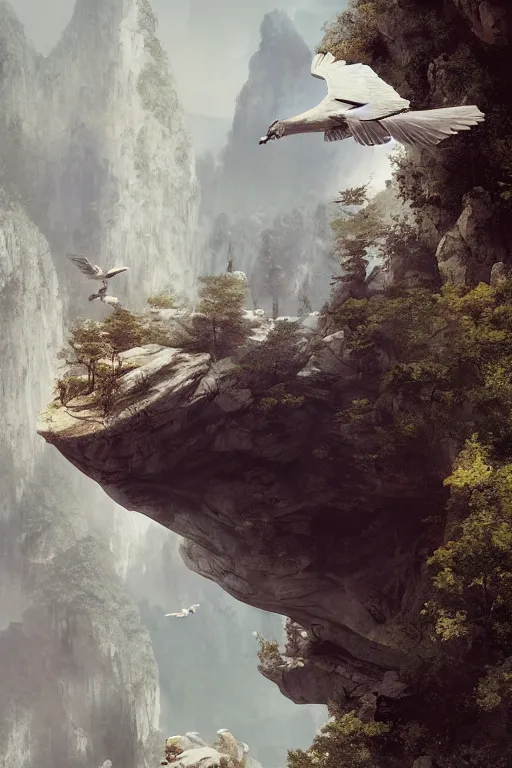 Image similar to portrait, white eagle flying over the huashan trail, dramatic lighting, cinematic, establishing shot, extremly high detail, photo realistic, cinematic lighting, post processed, concept art, artstation, matte painting, style by eddie mendoza, raphael lacoste, alex ross