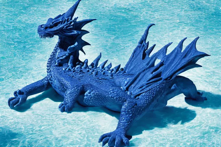 Image similar to photograph of a dragon emerging from a pool of blue slime