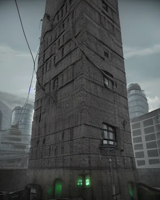 Image similar to 3 d render of cthulhu tower, photorealsitic, cinematic lighting, unreal engine 5