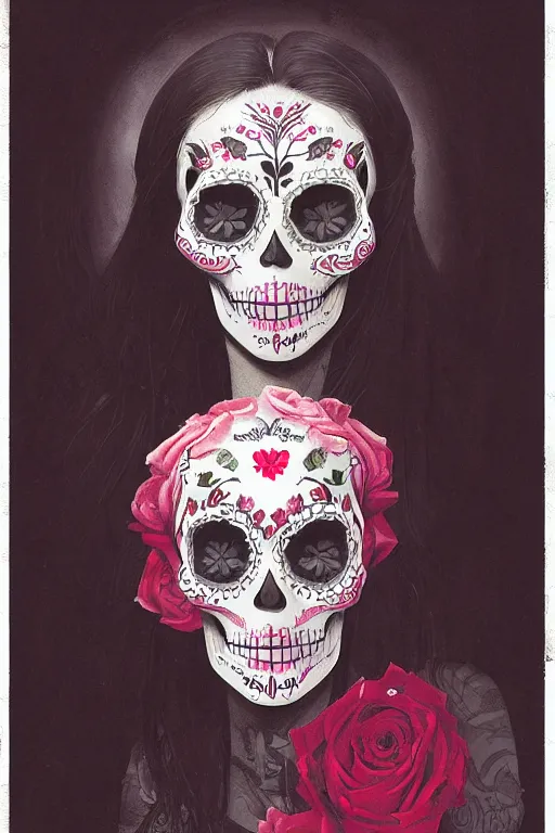 Image similar to Illustration of a sugar skull day of the dead girl, art by greg rutkowski