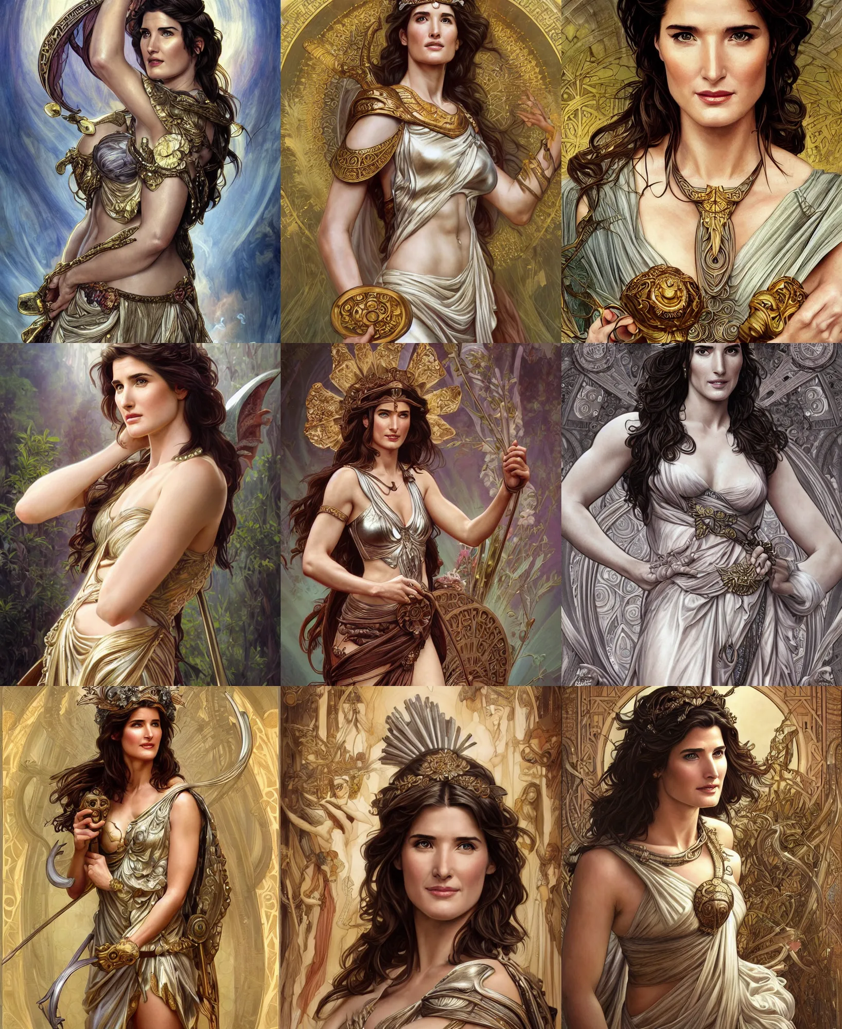 Prompt: Cobie Smulders as a Greek Goddess, cute, fantasy, intricate, elegant, highly detailed, digital painting, 4k, HDR, concept art, smooth, sharp focus, illustration, art by artgerm and H R Giger and alphonse mucha