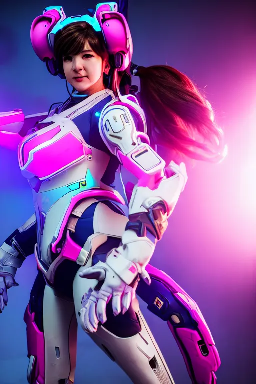 Image similar to d. va from overwatch as a real person, studio lighting, high detail, dramatic lighting, 4 k, 8 k, hdr