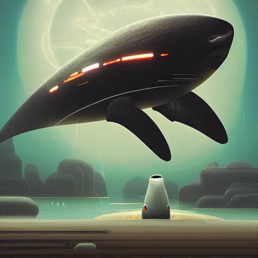 Image similar to cyborg orca by mike winkelmann, john harris, science ficiton, realism, trending on arstation