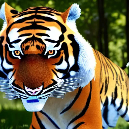 Image similar to a scientist man with a tiger head and a white blouse, ultra detail, full body, ultra realistic, realistic fur, unreal engine 8 k