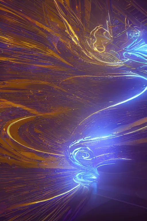 Prompt: swirling light streaks and ornate flowing light streams and intricate particle effects, unreal engine