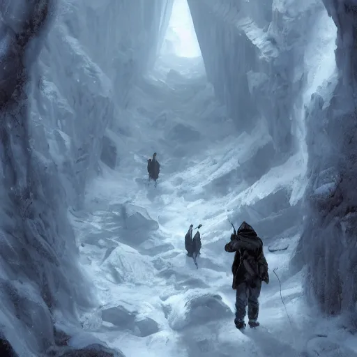 Prompt: a man explores the icy corners from hell, artstation
