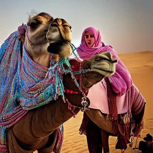 Image similar to billie eilish riding a camel