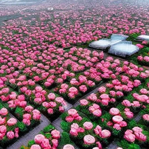 Image similar to a futuristic city made out of roses