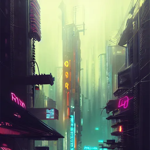 Prompt: cyberpunk city in the clouds, neon signage. detailed, by jim burns, darek zabrocki, trending on artstation.