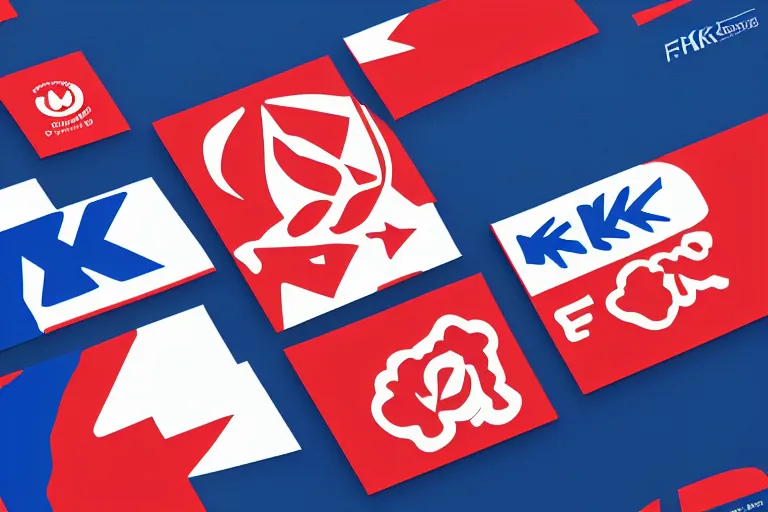 Image similar to logo designs for fhk studio, red white and blue colors, made in adobe illustrator