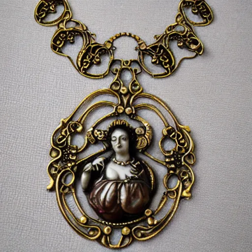 Prompt: fine beautiful rococo artnouveau necklace