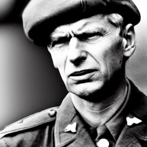 Prompt: Arsene Wenger as an American soldier on D Day, epic, WWII, 1940s photo, cinematic, highly detailed, gritty, combat, sharp focus, closeup, intense