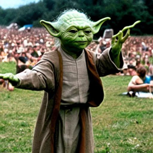 Image similar to yoda performing at woodstock