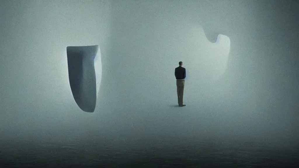 Image similar to the giant nose in the restaurant, made of water, film still from the movie directed by Denis Villeneuve with art direction by Zdzisław Beksiński, wide lens