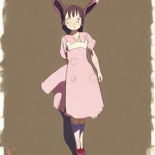 Prompt: little girl, wearing an bunny suit, artwork made by makoto shinkai, inspired in balthus, clean details, light color palette, candy, anatomically proportional, hd